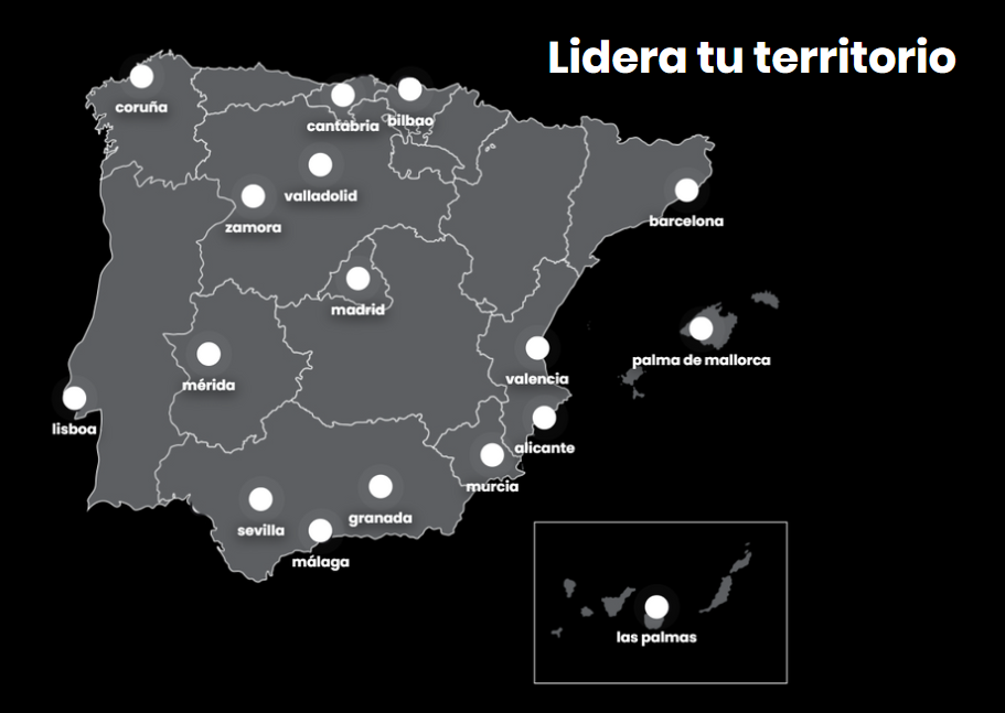 Mapa de España con marcas en varias ciudades